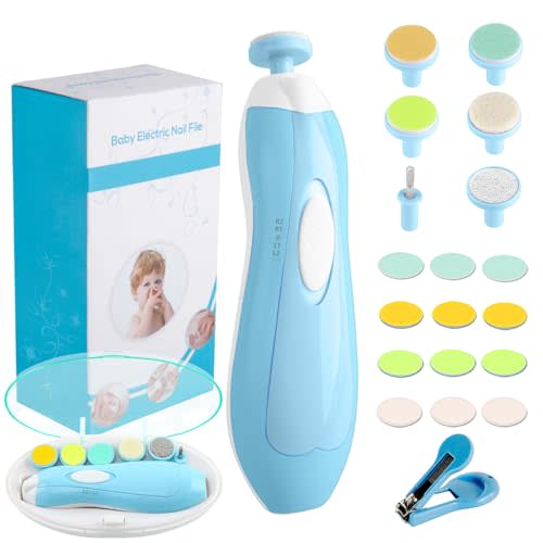 Baby Nail Trimmer Electric Nail File Baby Nail Clippers, 20 in 1 Safe Nail Filer Grinder Kit for Newborn Infant Toddler Kids or Adults Toes Fingernails Care Trim Polish, Led Light and Grinding Heads