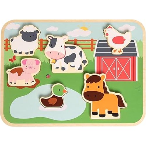 Pearhead Wooden Barn Puzzle, Pegged, Farm Animal Learning Toy
