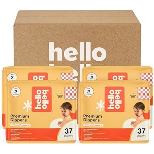 Hello Bello Premium Diapers Size 2, Love Checks Design, Super Value Pack (185 Count)