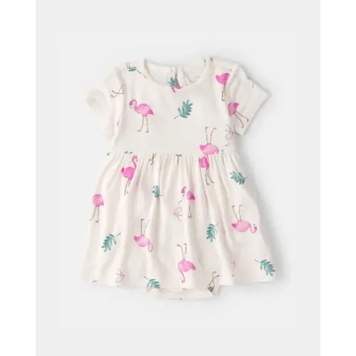 Baby Girl Flamingo PurelySoft Short-Sleeve Bodysuit Dress - Ivory | Carter's