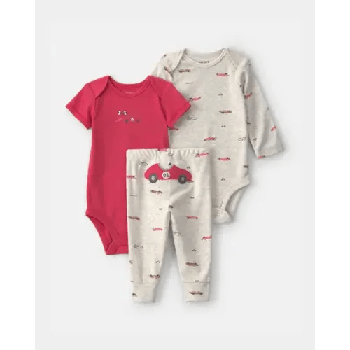 Baby Boy 3-Piece Race Car Bodysuit & Pant Set - Grey/Red | Carter's