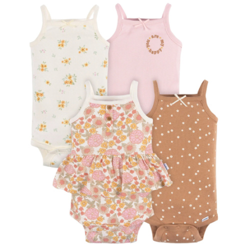 4-Pack Baby Girls Retro Floral Sleeveless Onesies® Bodysuits