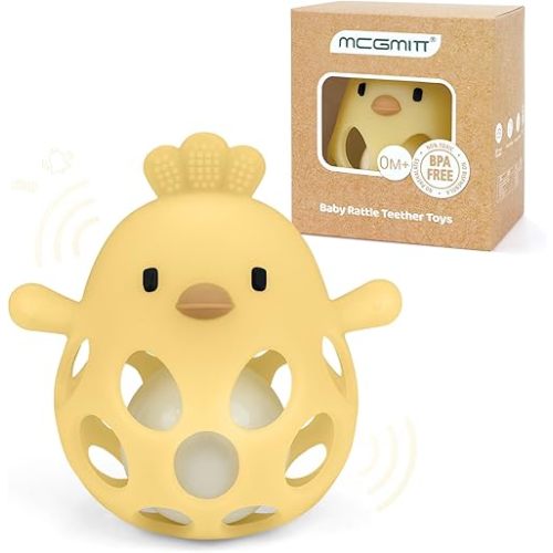MCGMITT Baby Teething Toys for 3-6 Months, Easy Grasp Silicone Infant Rattle Teether Toy for 0-12 Months, BPA-Free Food Grade Baby Montessori Sensory Toys, Soft Infant Chew Toys for Teething Relief