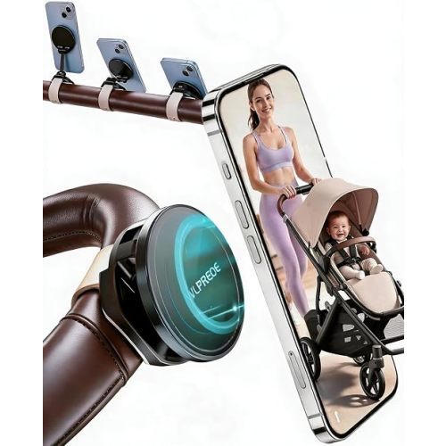 Upgraded Stroller Phone Holder for MagSafe - Beige, Adjustable&Secure Strap
