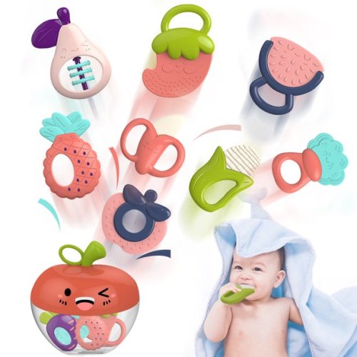 8pcs Baby Rattles Toys Set, Infant Grab N Shake Rattle, Sensory Teether, Early Development Learning Music Toy Newborn Birthday Gifts for 0 1 2 3 4 5 6 7 8 9 10 12 Month Babies Boy Girl