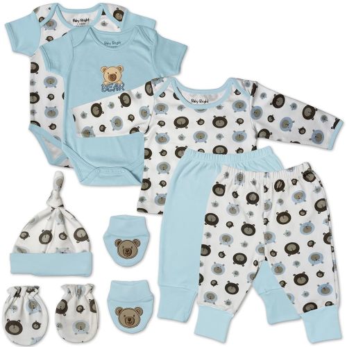 Baby Bright 8 Piece Layette Set for Baby Boys | Made of Soft Cotton for 0-3 Months, Blue Bear