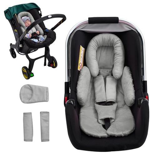 Baby Car Seat Head Support for Doona Stroller, Thickened Infant Carseat Head Support with 3 Strap Covers, Reversible Car Seat Insert for Newborn, Baby Car Seat Cushion with Filled Natural Cotton