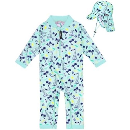 weVSwe Newborn UPF 50+ Baby Boy Swimsuit Toddler Rash Guard Long Sleeve Sun Protection Swimwear with Sun Hat Set 0-3 Years