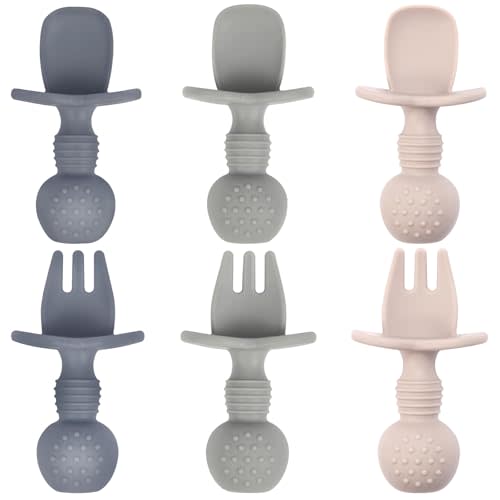 Eascrozn Baby Utensils, 6 Pack Silicone Forks and Spoons Set, BPA Free | Baby Spoons Self Feeding 6+ Months, Baby Led Weaning Feeding Supplies, Dishwasher Safe