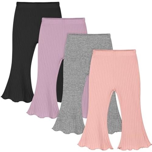 Resinta 4 Packs Baby Girl Flare Pants Solid Toddler Bell Bottoms Trousers Cotton Ribbed Ruffle Pants
