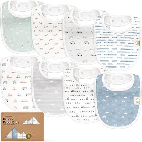 8-Pack Organic Baby Bibs for Boys, Girls - Soft Cotton Drooling and Teething Bibs for Baby Girl & Boy, Extra Absorbent, Easy To Clean & Put On for Toddler, Newborn, Infant 0-24 Months (Vessels)