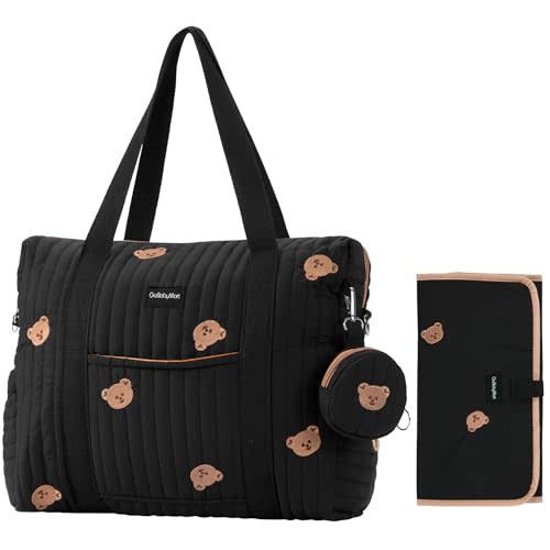 GOBABYMART Large Diaper Bag Tote, Maternity Hospital Travel diaper tote, Multifunction baby bag, Baby Nappy Bags, Messenger bag (Medium - Black Bears)