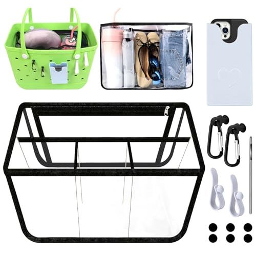 Kooterfun 6Pcs Clear Organizer Inserts for Bogg Bag X - Large Original Accessories 18.1x8.2x12.2in with Phone Holder & key Holder for Bogg bag & Other Rubber Beach Bag, Organizer & Divide Space | 6Pcs, Large Original, Accessories, with Phone Holder, ke...