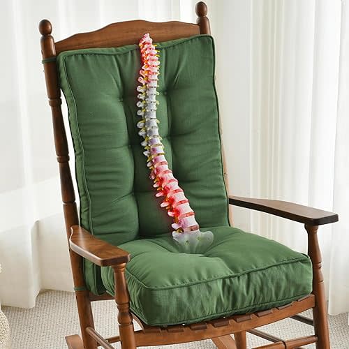 SUNROX Memory Foam Jumbo Rocking Chair Cushions, FadeShield Water Resistant Non Slip Durable Tufted Pads, Set of Seat & Back Cushion with Ties for Indoor/Outdoor Rocker, 2 Piece, Army Green