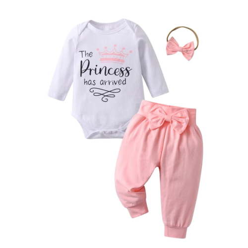 Newborn Baby Girl Clothes Letter Style Long Sleeve Ruffle Romper Pants Set 3PCS Fall Outfits Pink