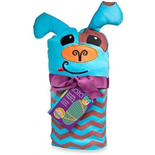 SOZO Newborn Baby Boys Puppy Cotton Swaddle Blanket and Matching Hat Set, Blue/Brown, 0-6 Months
