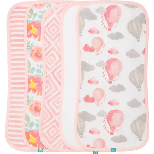 Featherhead™ 5-Pack Muslin Burp Cloths for Baby Girl Large 22" X 11" - Ultra Soft & Extra Absorbent Cotton Terry Backing (Garden Floral)
