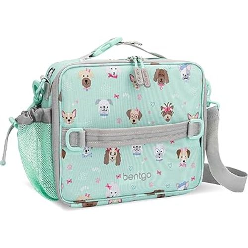 Bentgo Kids Lunch Bag - Durable, Double-Insulated Lunch Bag for Kids 3+; Holds Lunch Box, Water Bottle, & Snacks; Easy-Clean Water-Resistant Fabric & Multiple Zippered Pockets (Puppy Love)