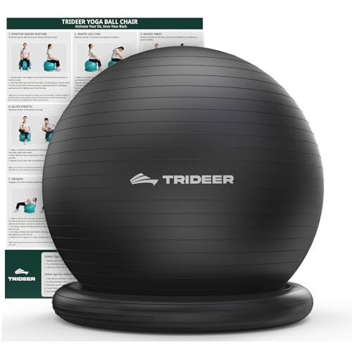 Trideer Exercise Ball for Office Desk, Yoga Ball Chair to Relieve Back Pain, Stability & Fitness Ball Seat with Base, Home Gym Core Workout, Abs, Stretching & Therapy