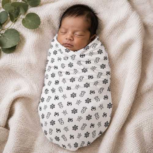 Taino Symbols Baby Swaddle Blanket | Neutral Newborn Blanket | Puerto Rican Baby Gift | Modern Receiving Blanket | Cultural Baby Shower Gift