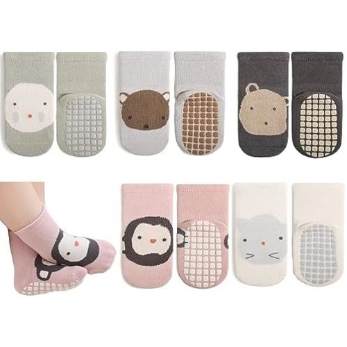 Exegawe Toddler Non Slip Socks, Cute Baby Socks with Grips Crew Socks 5 Pairs