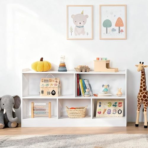 Wooden Toy Shelf for Kids, Montessori Book & Toy Organizer with Open Shelving, 5-Section Customizable Layout for Kids’ Room, Playroom & Classroom