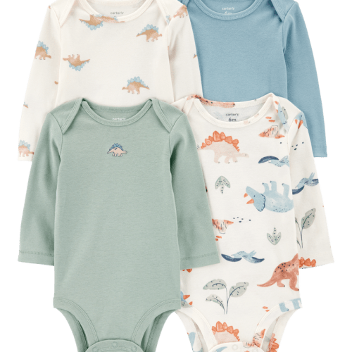 Baby Boy 4-Pack Long-Sleeve Dinosaur Bodysuits | Carter’s Oshkosh Canada