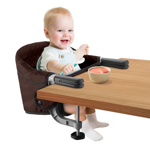 Fast Table Chair Hook on Chair Clip on Table Clamping Chair Portable Heavy Duty Feeding Seat, Fold-Flat Storage, Attach to Table Removable Travel Chair for Babies and Toddlers (Brown)