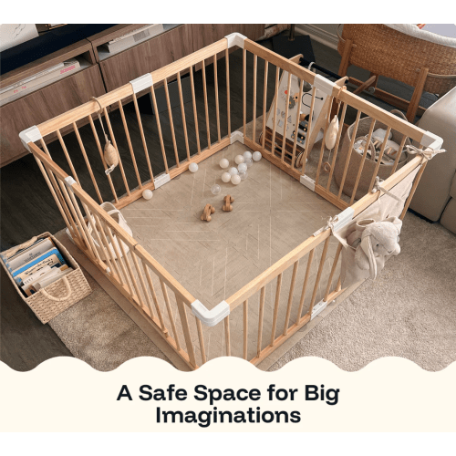 HARPPA Wooden Baby Gate Playpen | Non-Toxic Foldable DIY Adjustable Play Yard for Infants & Toddlers – Natural Finish Baby Fence for Small & Large Spaces