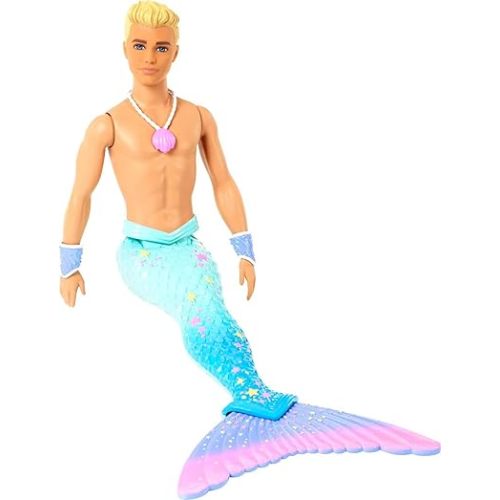 Barbie Dreamtopia Merman Doll, Approx 12-inch with Blue Rainbow Tail and Blonde Hair, for 3 to 7 Year Olds