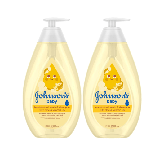 Johnson's Baby Head-To-Toe Baby Wash&Shampoo + Aloe&Vitamin B5, 2-in-1 Bath Wash Gently Cleanses Newborn's Delicate Skin&Hair,Hypoallergenic,No Added Parabens,Dyes-&Sulfates, 27.1 fl. Oz (Pack of 2)