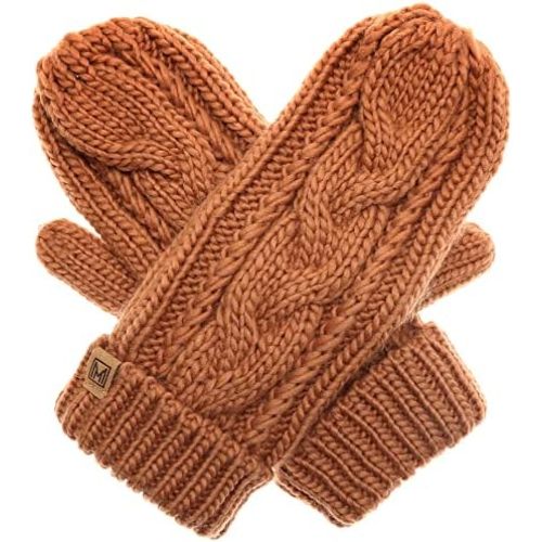 MIRMARU Women’s Warm Winter Gloves Cozy Soft Cable Knit Mittens with Fleece Lining