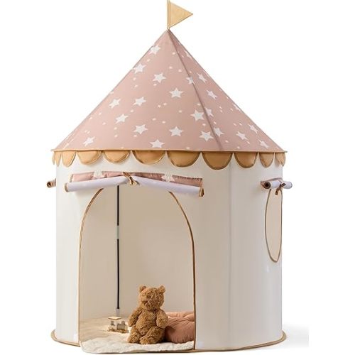 Tiny Land Kids Play Tent – Khaki Castle Tent for Kids Indoor, Neutral Toddler Tent for Girls & Boys, Portable Playhouse for Imaginative Play, Toys Gifts for 2 Year Old Girl & Boy