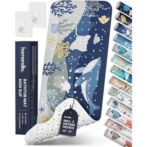 Bathtub Mat Non Slip Anti Mold for Kids 40x16 - homerella® Bath Mat for Tub, BPA Free, Incl. 2 Hooks, Washable Shower Mat Non Slip Anti Mold, Shower Mats for Inside Shower, EU Certified