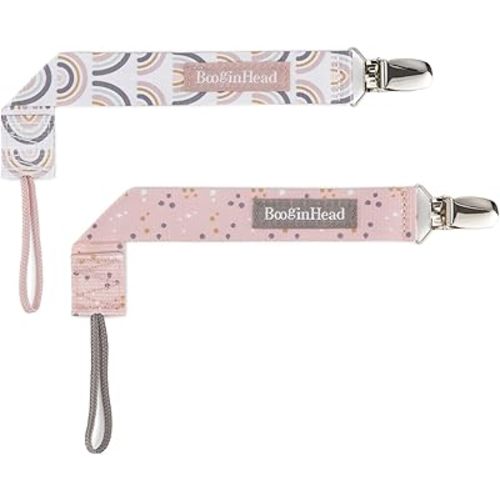 BooginHead by Infantino Pacifier Clip Pacifier Holder PaciGrip 2-Pack, Pink Rainbows