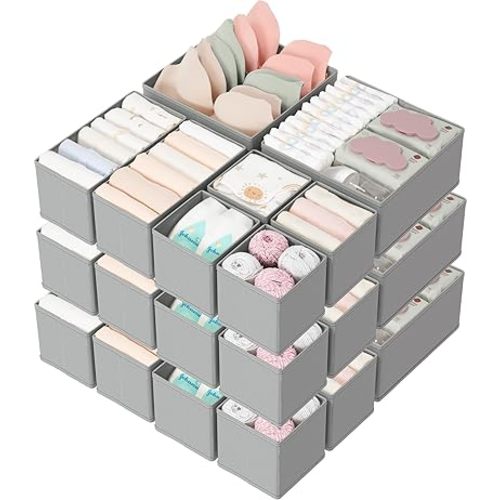 Criusia Drawer Organizers 18-Piece Set, Dresser Organizer for Baby Clothes, Foldable Closet Storage & Drawer Dividers for Underwear, Socks, Nursery (Gray)