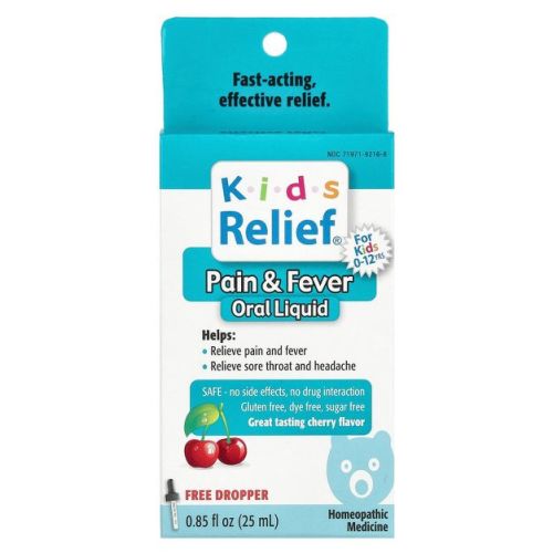 Homeolab USA Kids Relief, Pain & Fever Oral Liquid, For Kids 0-12 Yrs, Cherry, 0.85 fl oz (25 ml)