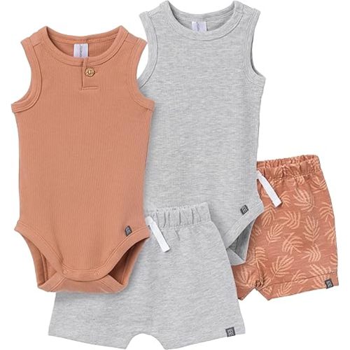 Modern Moments by Gerber Baby Boys' Ribbed 4-piece Sleevless Bodysuit & French Terry Short Set
