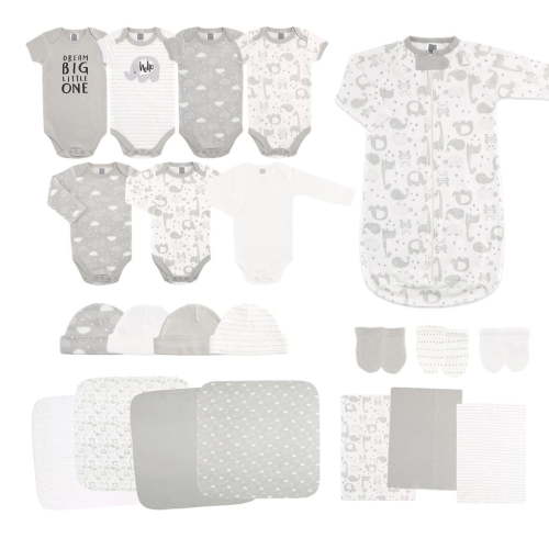 The Peanutshell Newborn Baby Layette Gift Set for Boys and Girls, Shower Gift Essentials, Grey Sleepy Elephants