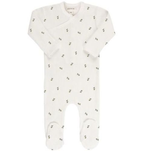 Ely's & Co. Baby Cotton Ribbed Zipper Footie - Ivory with Sage Berry Print - 6M
