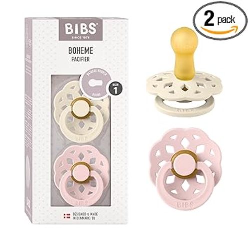 BIBS Pacifiers - Boheme Collection | BPA-Free Baby Pacifier | Made in Denmark | Set of 2 Ivory/Blossom Color Premium Soothers | Size 0-6 Months