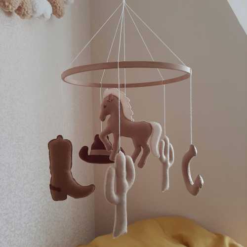 Little Cowboy Crib Mobile, Western Nursery Decor, Country Baby Room Decoration, Baby Shower Gift