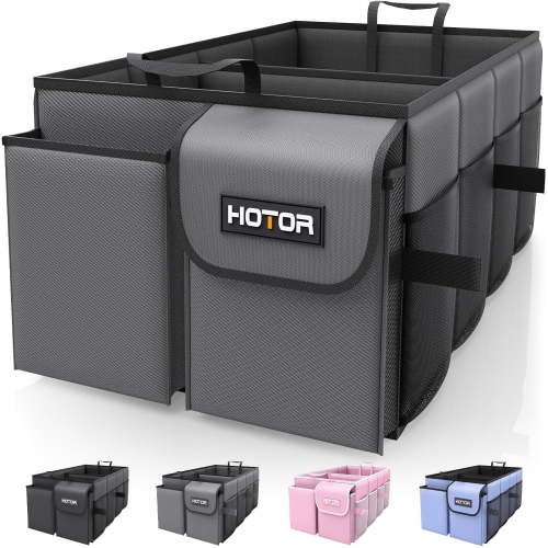 HOTOR Trunk Organizer for Car and SUV - Large-Capacity Car Organizer with Multiple Compartments, Foldable Car Organization for Car Accessories, Tools, Sundries, Gray