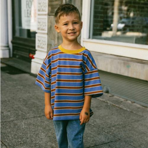 Striped Retro Tee- Blue – Fostered Collection