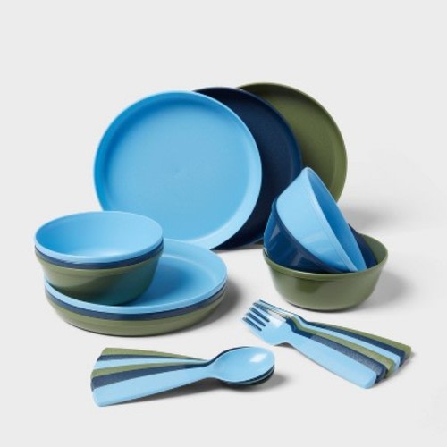 Kids' 24pc Plastic Dinnerware Serving Set Cool Color - Pillowfort™