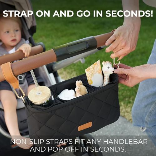 Beautiful Stroller Caddy Organizer With 2 Cup Holders - Zipper Pocket Bag