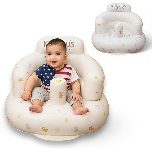 Inflatable Baby Seat Floor Seats for Babies 3 Months and Up for Infants, Blow Up Chair Inflatable Baby Chair, Infant Chair with Built in Air Pump (Inflatable Seat Polar Bear)
