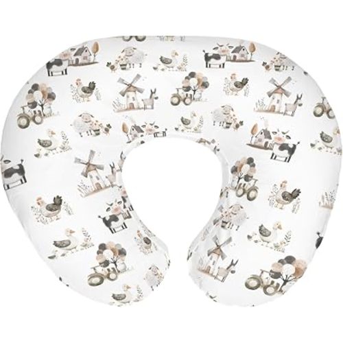 Boho Farm Animals Baby Nursing Pillow Covers for Boy Girl Lamb Cow Chicken Duck Tractor Tree Nursery Slipcovers for Breastfeeding Pillows Spring Farm Life Soft Stretchy Cover for Newborn Infant