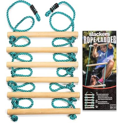 Slackers 8 ft Rope Ladder - Best Outdoor Ninja Warrior Training Equipment For Kids - A Great Addition To Your Backyard Ninjaline Obstacle Course - Rated Ages 5+