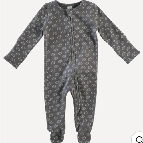 long sleeve two way zipper footie | gray night kitty | loop sweat